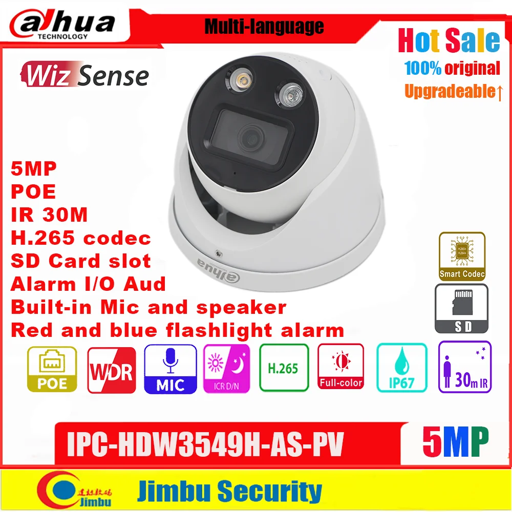 

Dahua Original 5MP POE IP Camera IPC-HDW3549H-AS-PV 24 Hours Full-Color Built-in Mic and Speaker & SD Card Slot CCTV Camera
