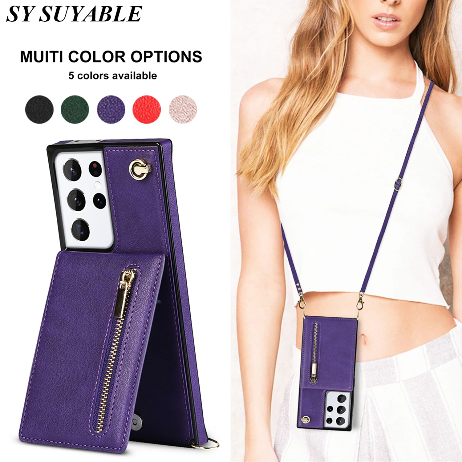 

Luxury Lady Crossbody Leather Phone Case For Samsung Galaxy S22 S21 S20 FE S10 S9 Plus Ultra S10E Wallet Card Slots Shock Cover