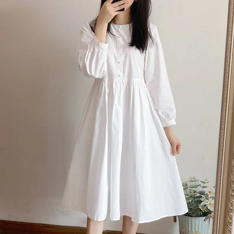 

QWEEK Japanese Kawaii White Dress 2021 Autumn Long Sleeve Mori Fairy Princess Elegant Party Dresses Woman Robes Alt Clothes