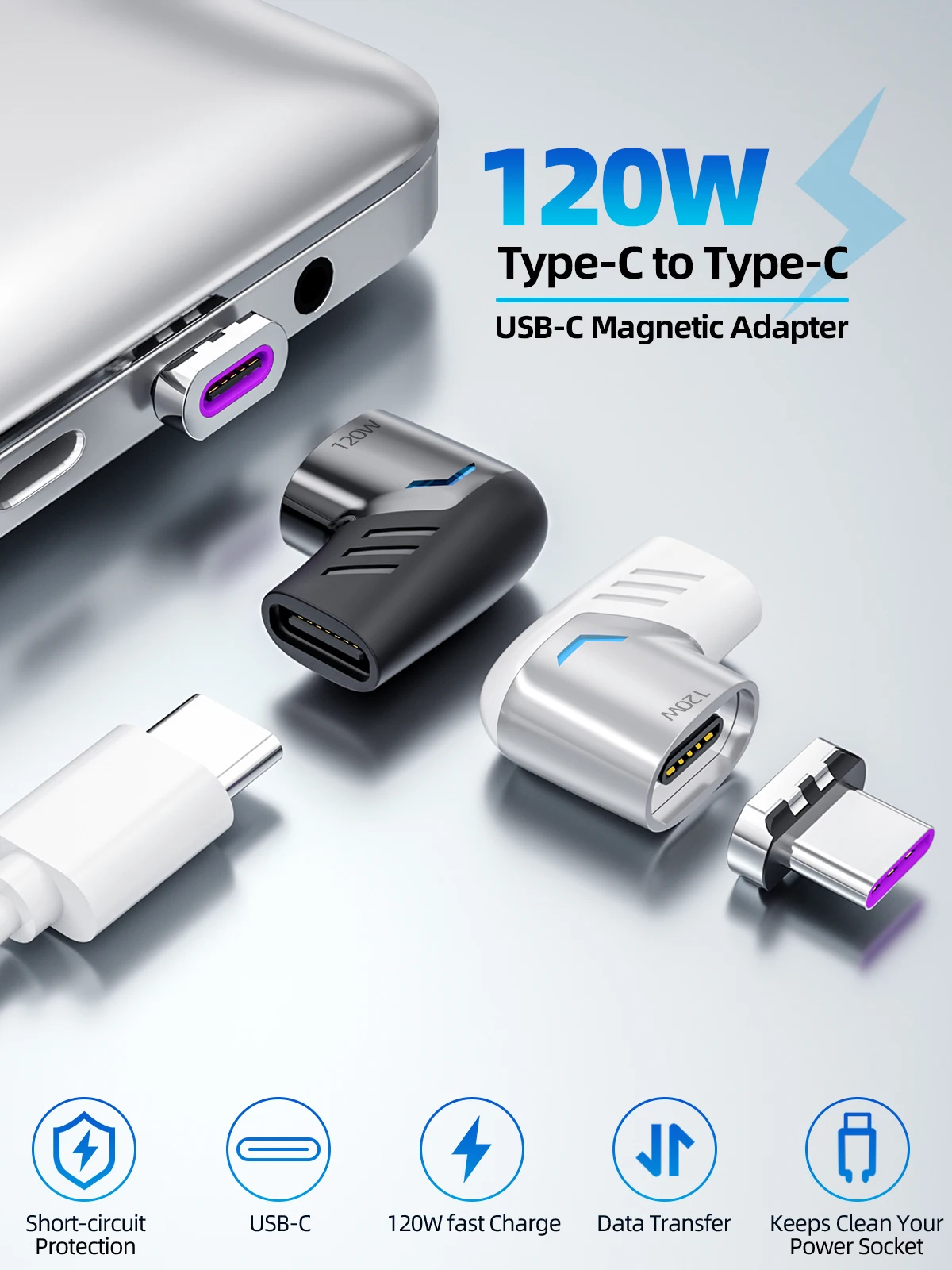 FONKEN 100W Usb C To Type C Magnetic Adapter Fast Charging Usb Type C Magnet Converter Magnetic Cable Right Angle Usbc Connector