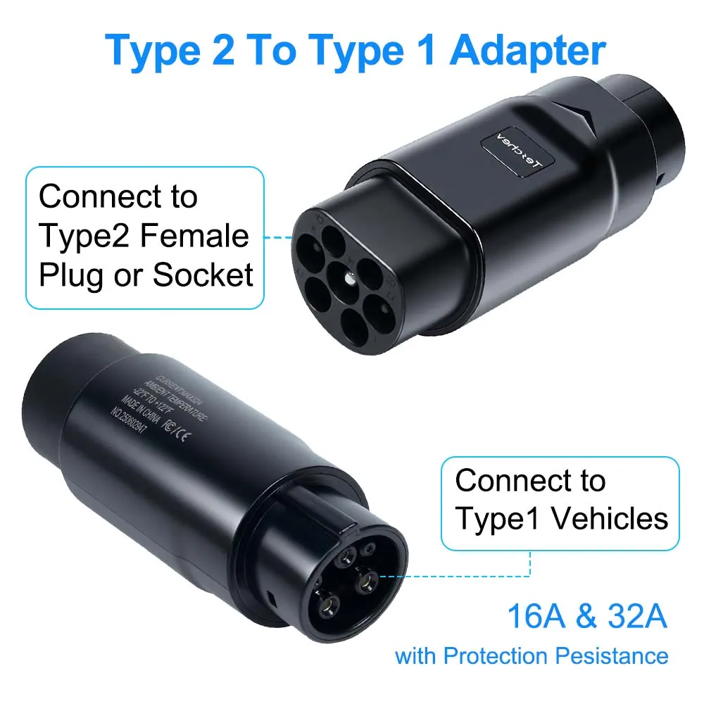 

Адаптер зарядного устройства для электромобилей, преобразователь типа 1 на тип 2 EV SAE J1772 Разъем зарядного устройства для электромобилей типа 1-2 на тип 1