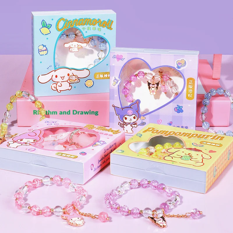 

Sanrio со стразами, искусственный мультяшный Коричный браслет Kuromi Mymelody, персонализированный креативный браслет из бисера для девушек, рождественский подарок