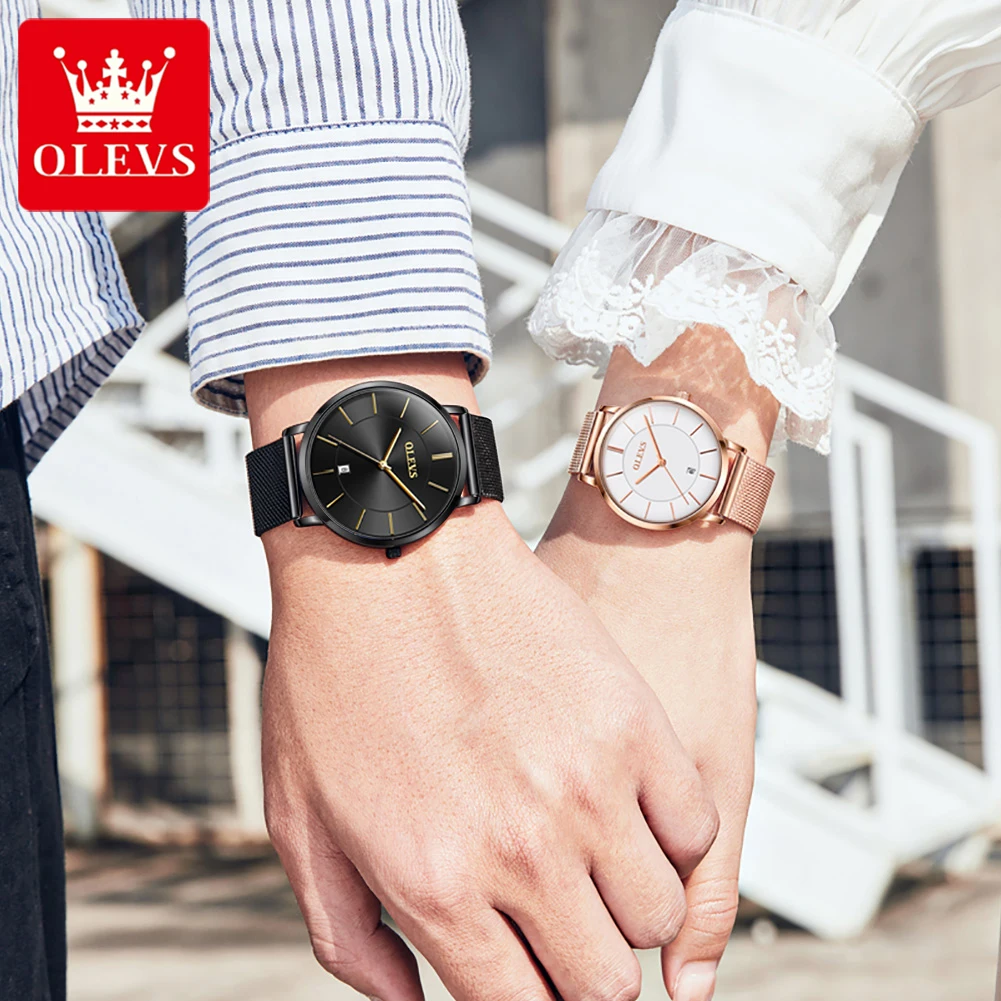 OLEVS Top Brand Quartz Couple Watch Men Women Waterproof Clock Stainless Steel Wristwatch Display Date Casual Watches