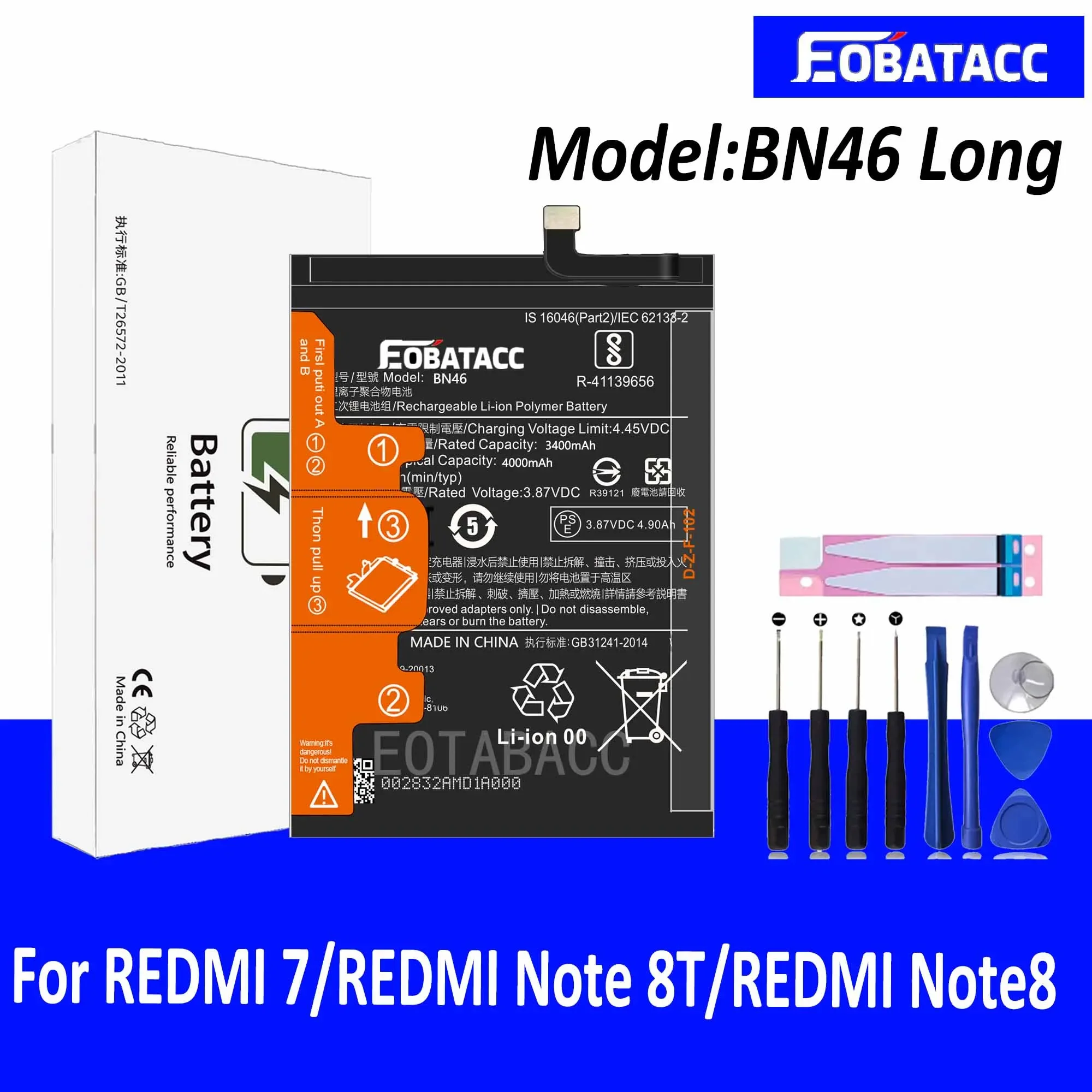 EOTABACC 100% Новый оригинальный аккумулятор BN46 длинный для XIAOMI REDMi 7/Note 8T/Note8 +