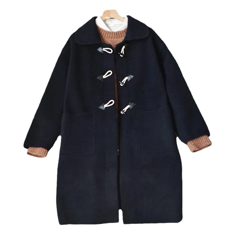 

Imitation Mink Velvet Horn Buckle Coat Women's Mid-Length Autumn Winter Woolen Coat 2023