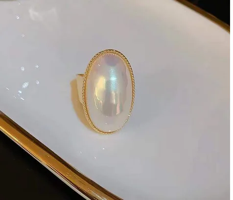 

Light luxury retro pearl ring oval opening adjustable index finger ring temperament ring Female Minority design versatile
