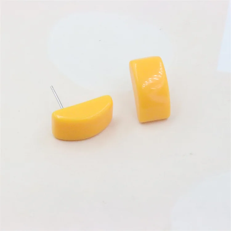 

ZFSILVER 100% 925 Sterling Silver Resin Acrylic Pure Yellow Arc Shape Stud Earrings For Women Charm Jewelry Back to School Gift