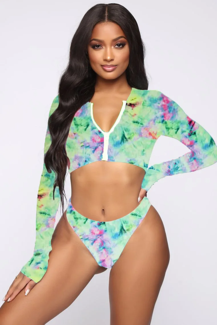 

Split Swimsuit Long Sleeve Sunscreen Zipper Sexy European and American Swimsuit