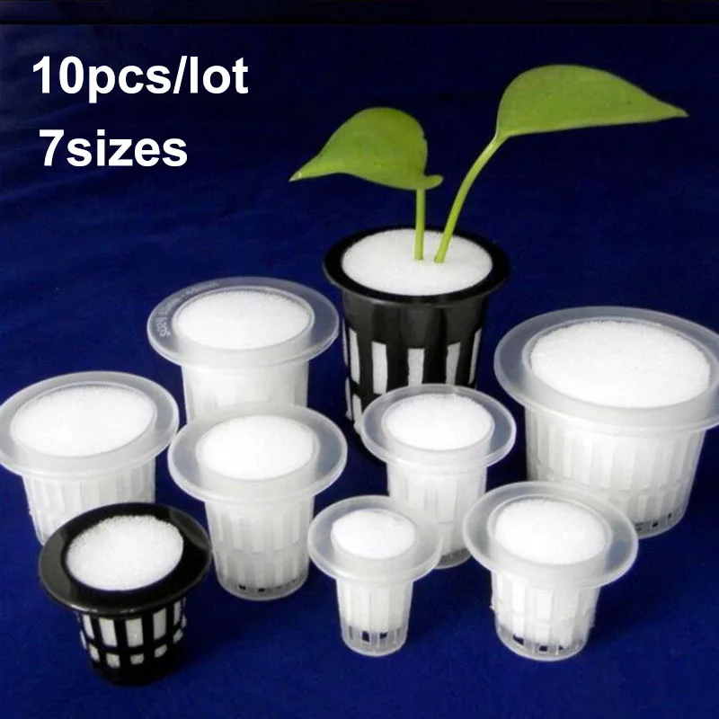 10pcs 50mm black white Soilless Mesh Plant Grow Pots Net Basket Holder Vegetable Nursery Cup tray Sponge Hydroponic Colonization