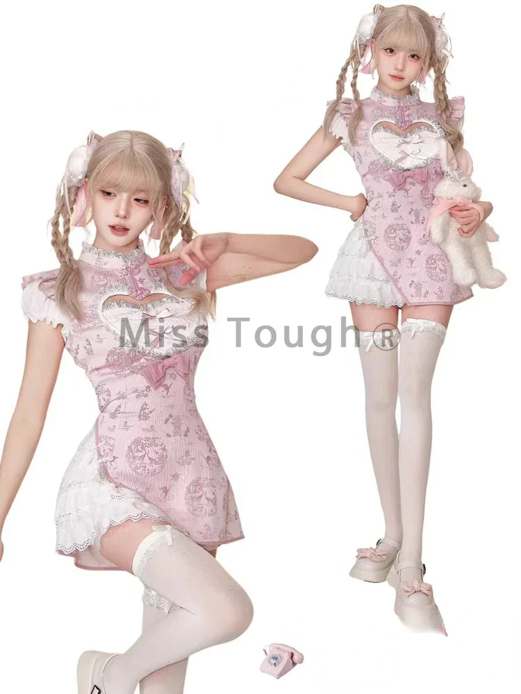 Модное милое платье с коротким рукавом и принтом женское винтажное кружевное