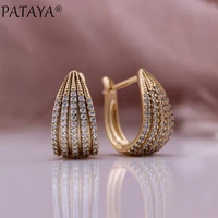 pataya new trend black earrings 585 rose gold color women gift wedding fashion jewelry white round natural zircon drop earring