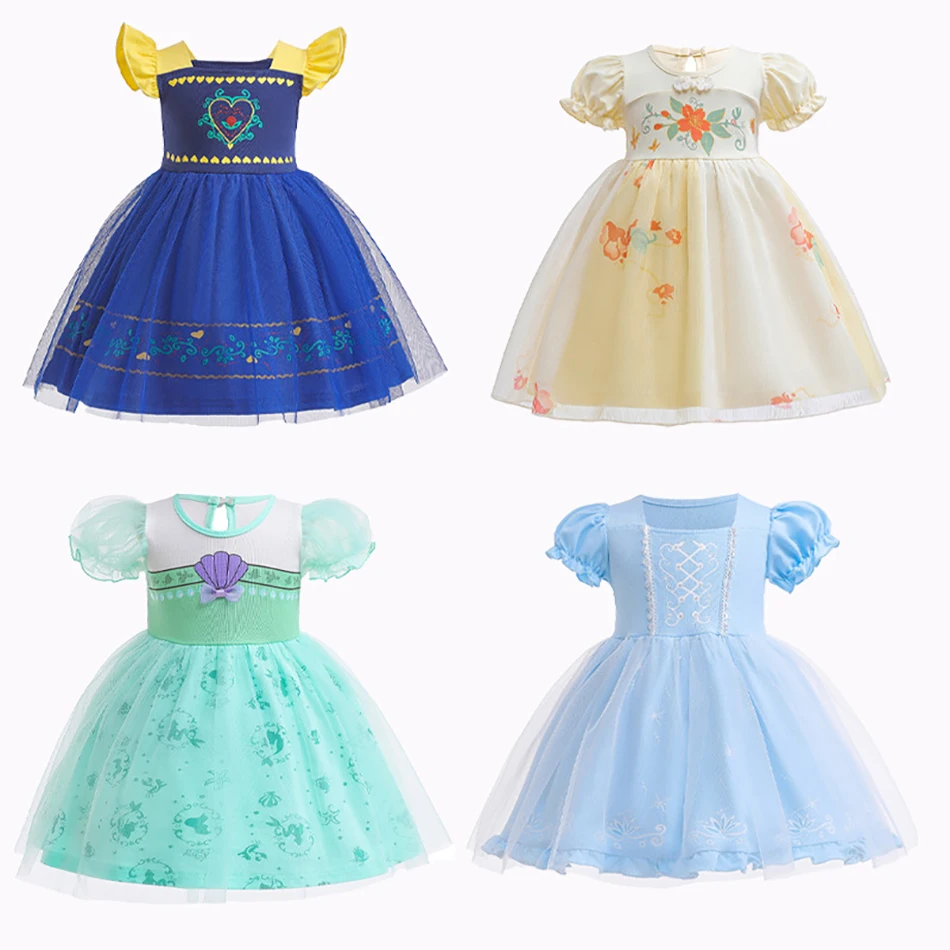 

Disney Girls Frozen Anna Elsa Snow White Princess Dress Cinderella Jasmine Costume Kids Mermaid Belle Rapunzel Cosplay Clothing