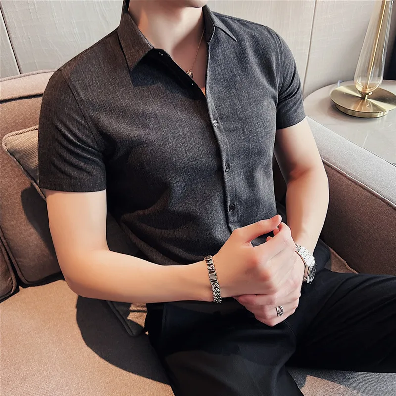 Summer Thin Shirts for Men Summer Short Sleeve Slim Casual Business Shirt Social Office Formal Dress Shirts Party Tuxedo Blouse