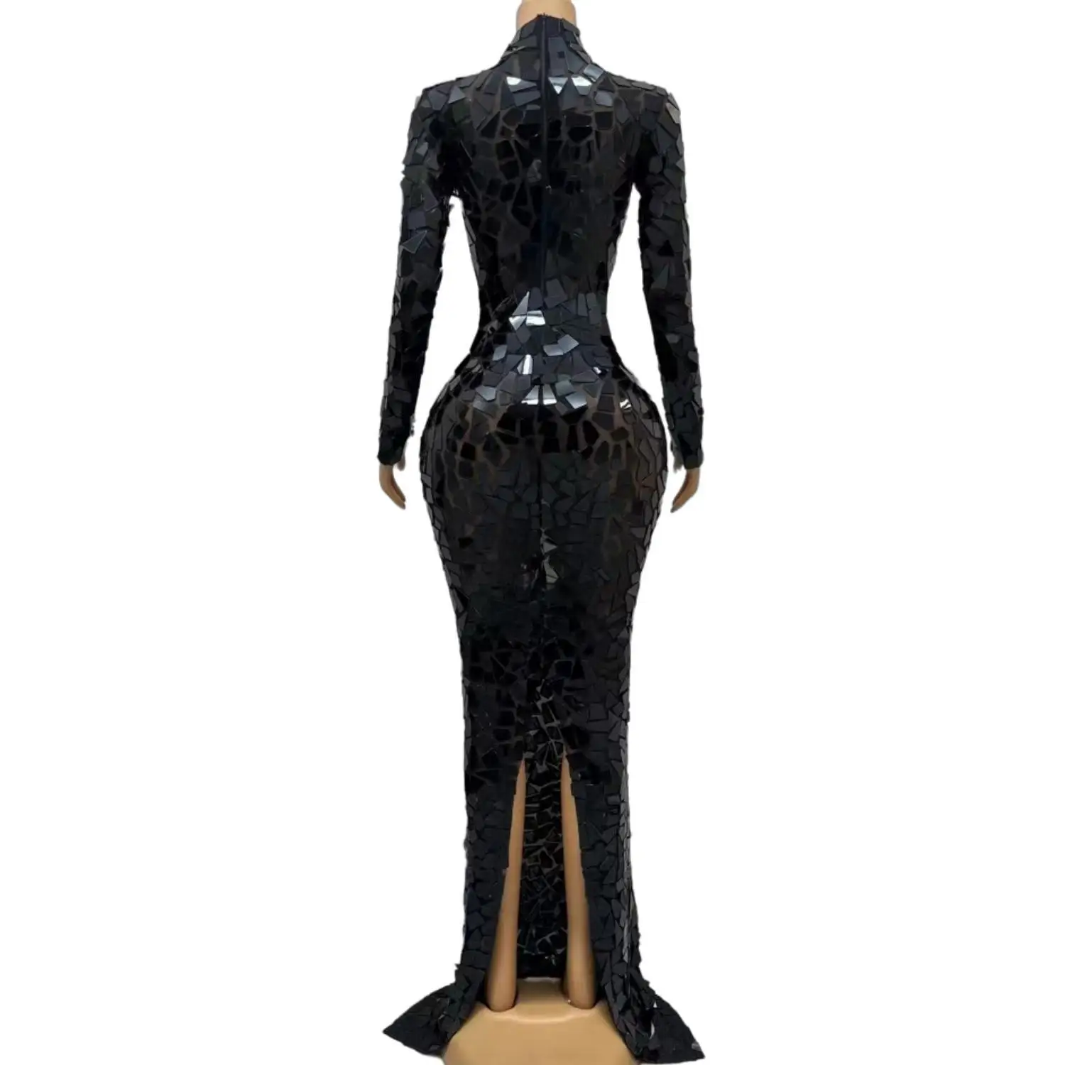Блестящие черные блестки вечернее сетчатое длинное платье женское для дня