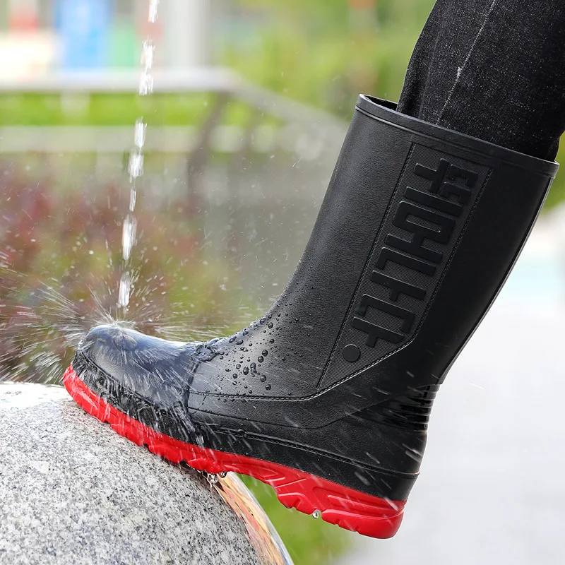 Новинка мужские резиновые ботинки средней длины Водонепроницаемая нескользящая