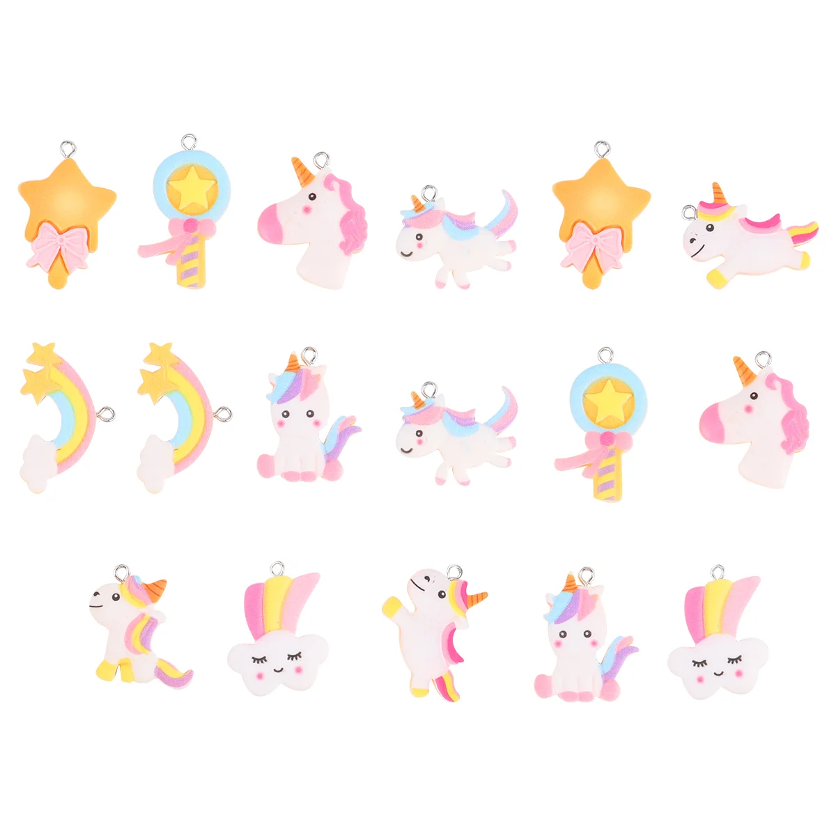 

17 Pcs Unicorn Keychain Pendant Resin Kids Charm Rainbow Cartoon Plastic Charms Child