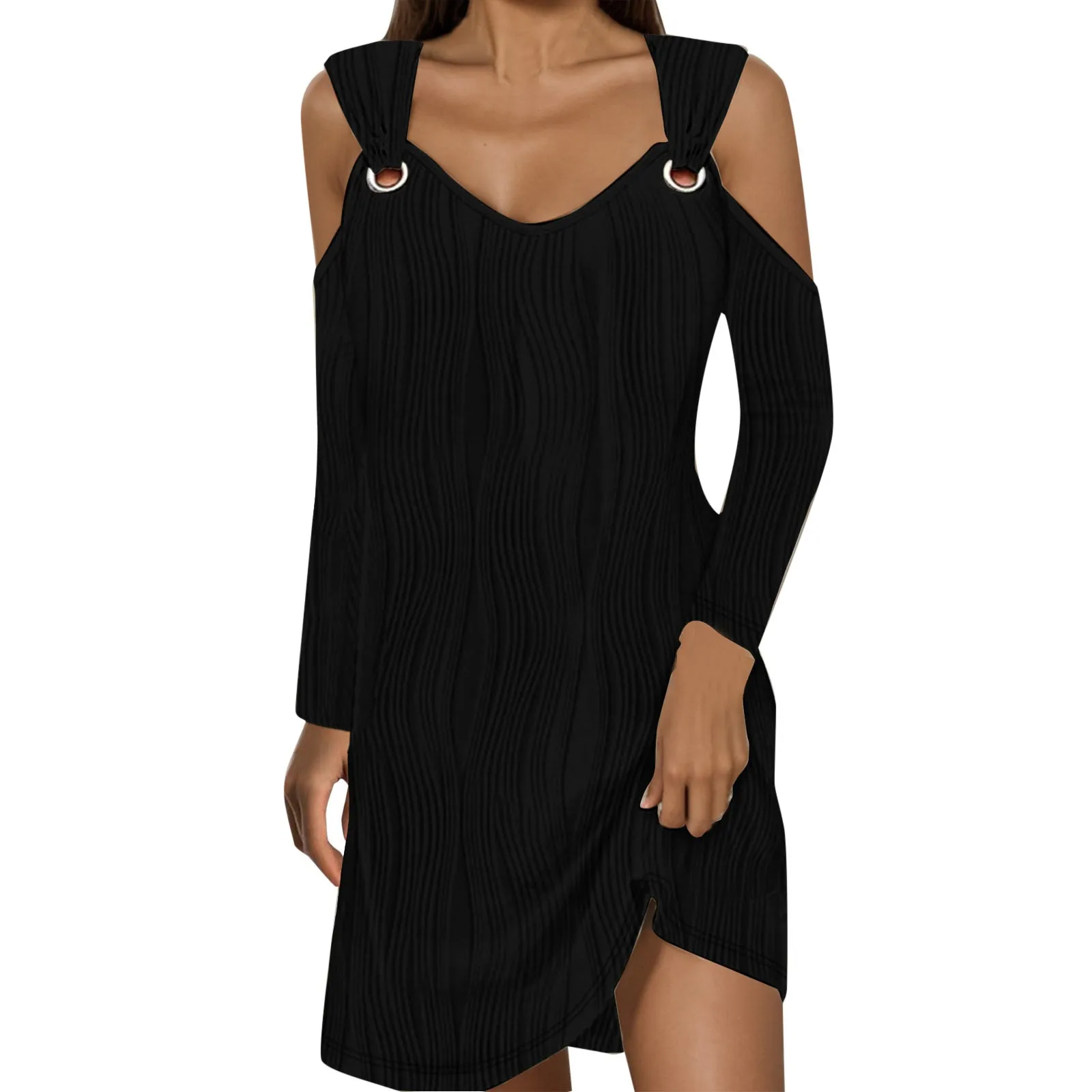 

Women's Solid Color Unique And Elegant Casual Dress Long Sleeved Off Shoulder Mini Knee Length Dress Chic A Line Vestido