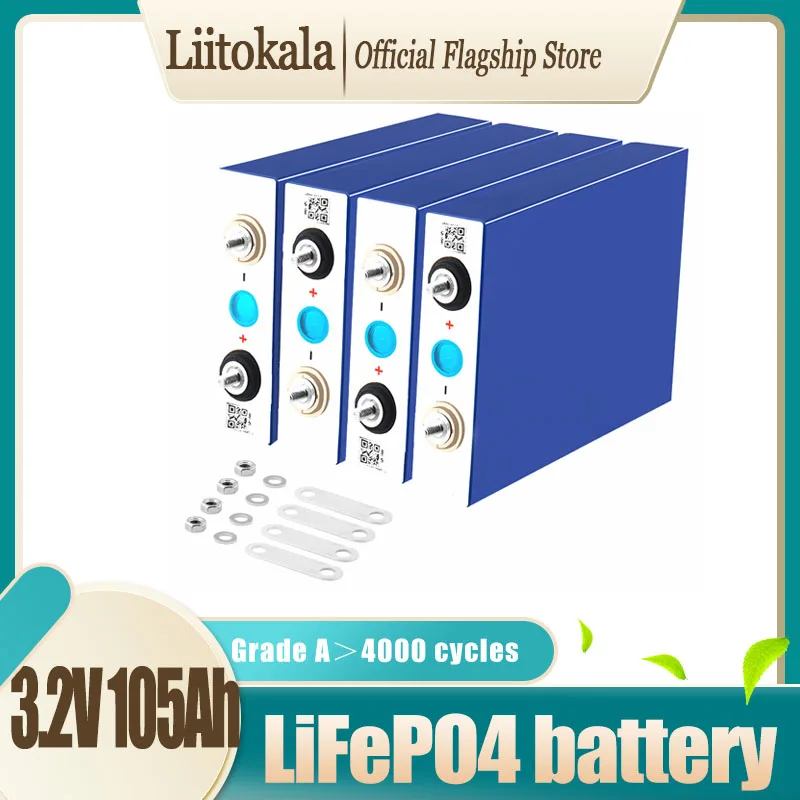 

LiitoKala 3.2V 100Ah 105Ah lifepo4 battery 3C 300A discharge for DIY 12V 24V 36V 48V 400Ah battery pack boat scooter caravan