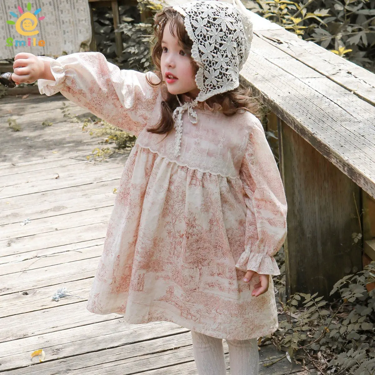 

Children Clothes Korean Style New Autumn Kids Girl Round Collar Long Sleeve Red Black Chinese Wash Painting Princess Dress