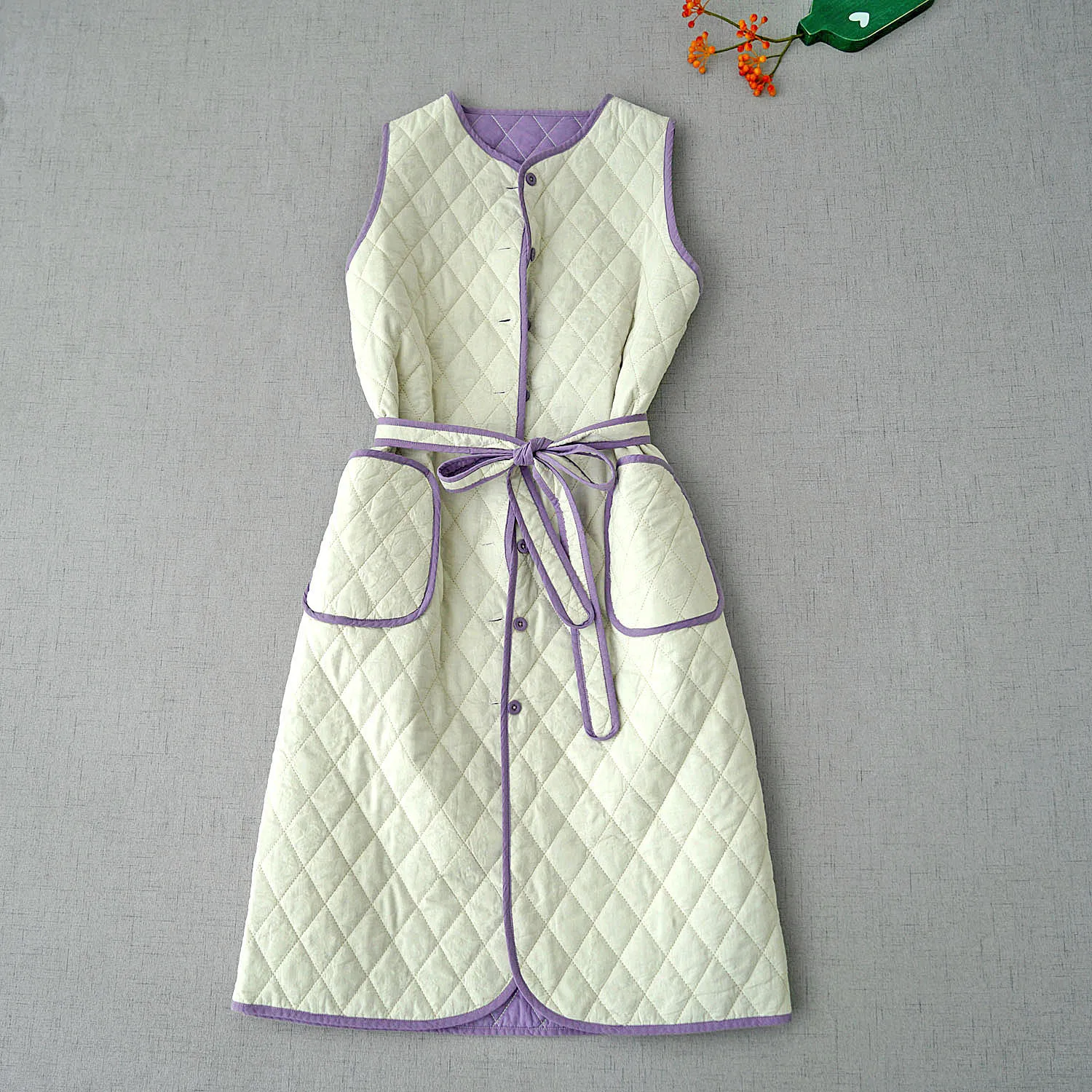 

112cm Bust Spring Autumn Women All-match Simple Loose Plus Size Japan Style Cozy Lozenge Quilted Cotton Padded Sleeveless Jacket