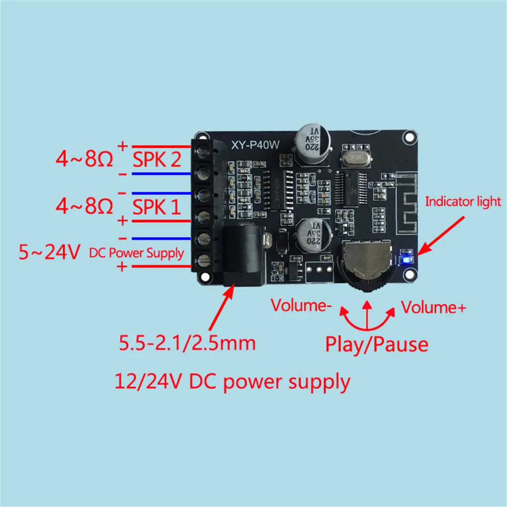 

Плата усилителя профессиональная двухканальная DC 5-24 в Bluetooth-совместимая с 5 0 регулятором громкости модуль усиления