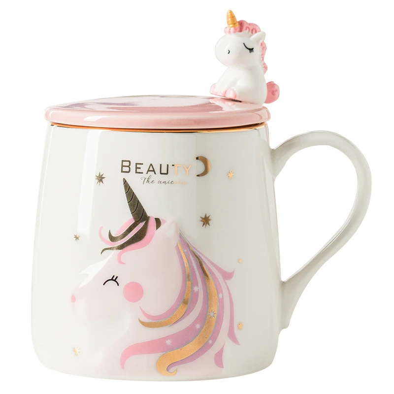 

Unicorn Ceramic Coffee Mug Cute Cartoon Creative Ceramics Pink Breakfast Cup Chicaras Tazas De Cafe Drinkware with Lid