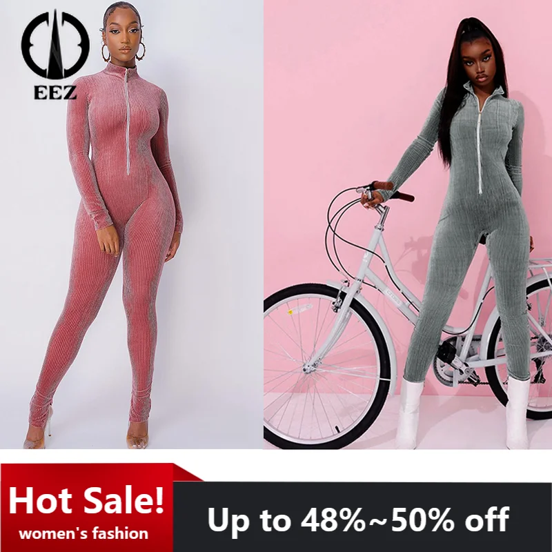 

Sexy Skinny Rompers Female Jogger One Piece Outdoor Playsuit Stand Collar Tight Zipper Sports Party Jumpsuit Long Sleeve Bodycon