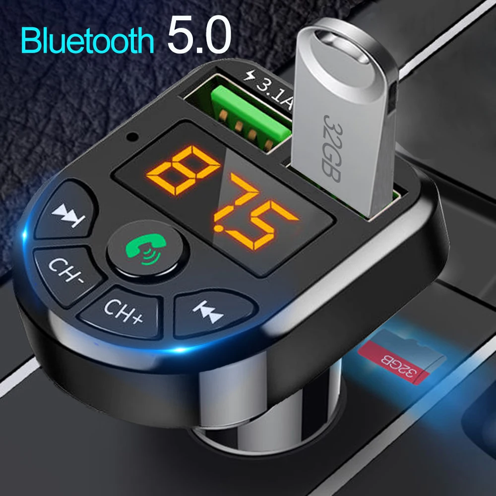 

1x Auto Bluetooth 5.0 MP3 Player Wireless Audio Receiver DC12V-24V Dual USB 3.1A Quick Charger Auto Electronics Accessories