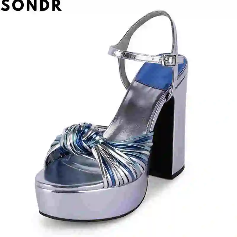 

Женские туфли с узлом, серебристые туфли на платформе и толстом высоком каблуке, большой размер 34-44, лето 2022