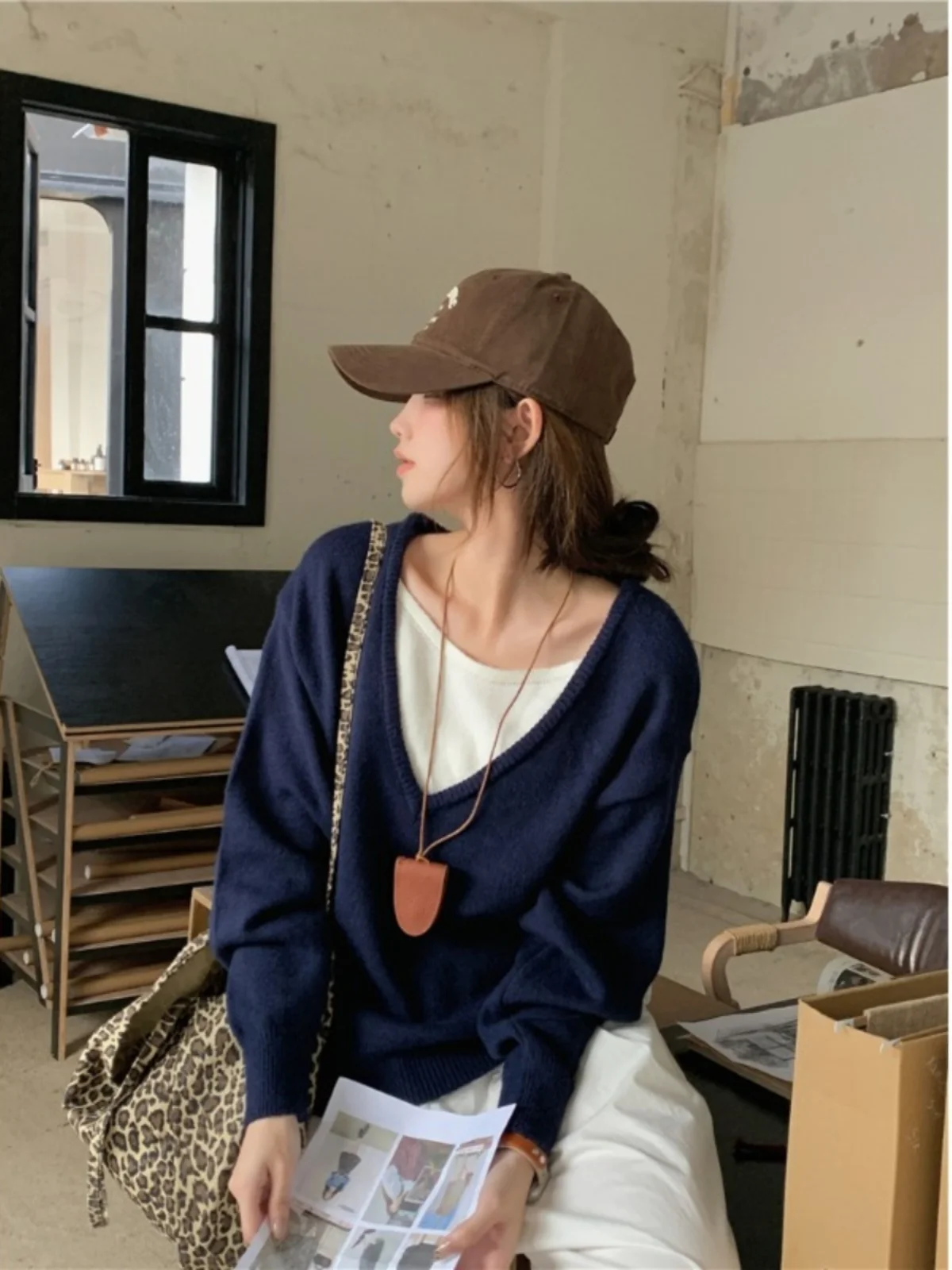 Пуловер с имитацией двух частей для ленивых женщин вязаный свитер длинным