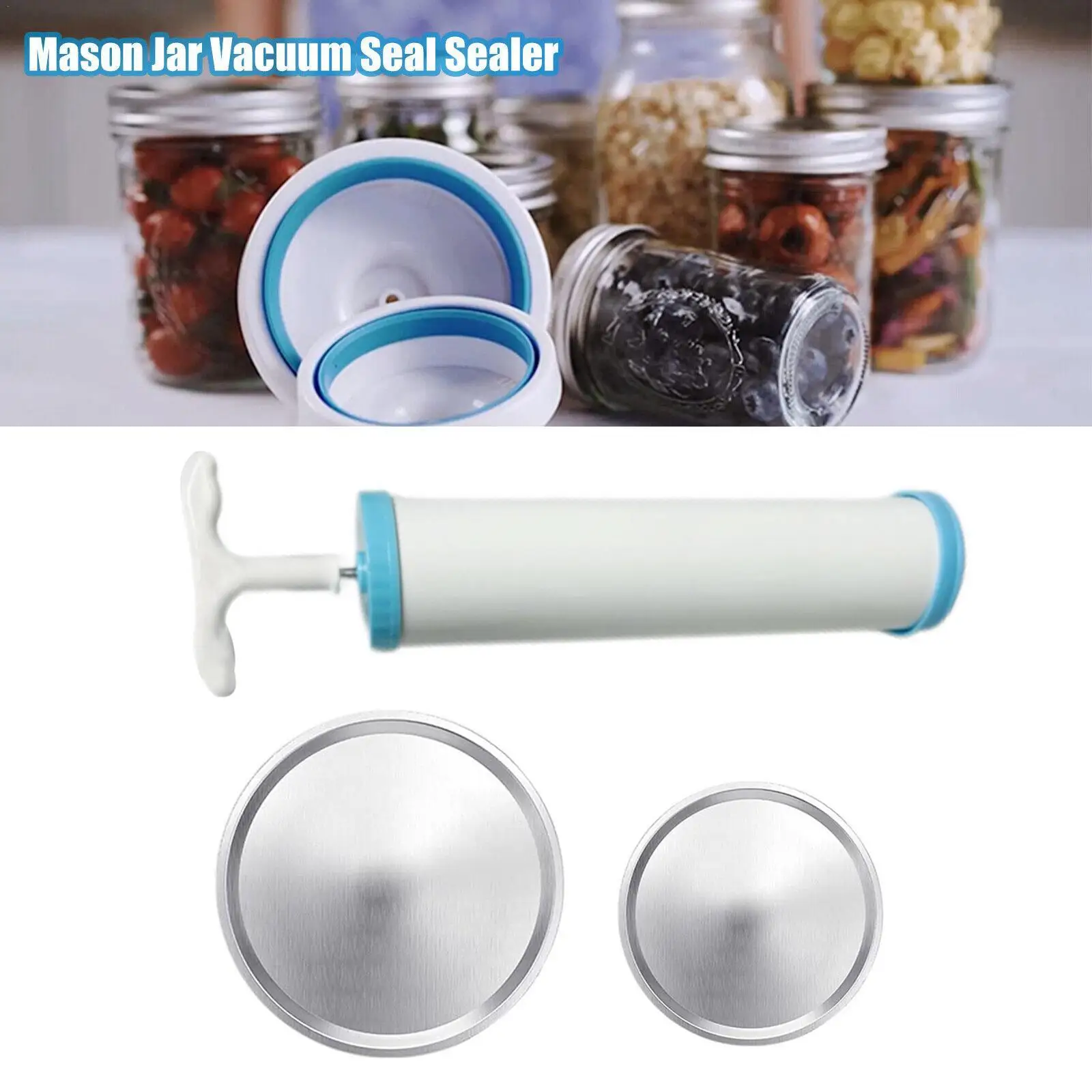 

Fresh-keeping Mason Can Cover with Manual Vacuum Pump Replacement Mason Jar Sealed Lid Glass Canning Caps Kitchen Accessories