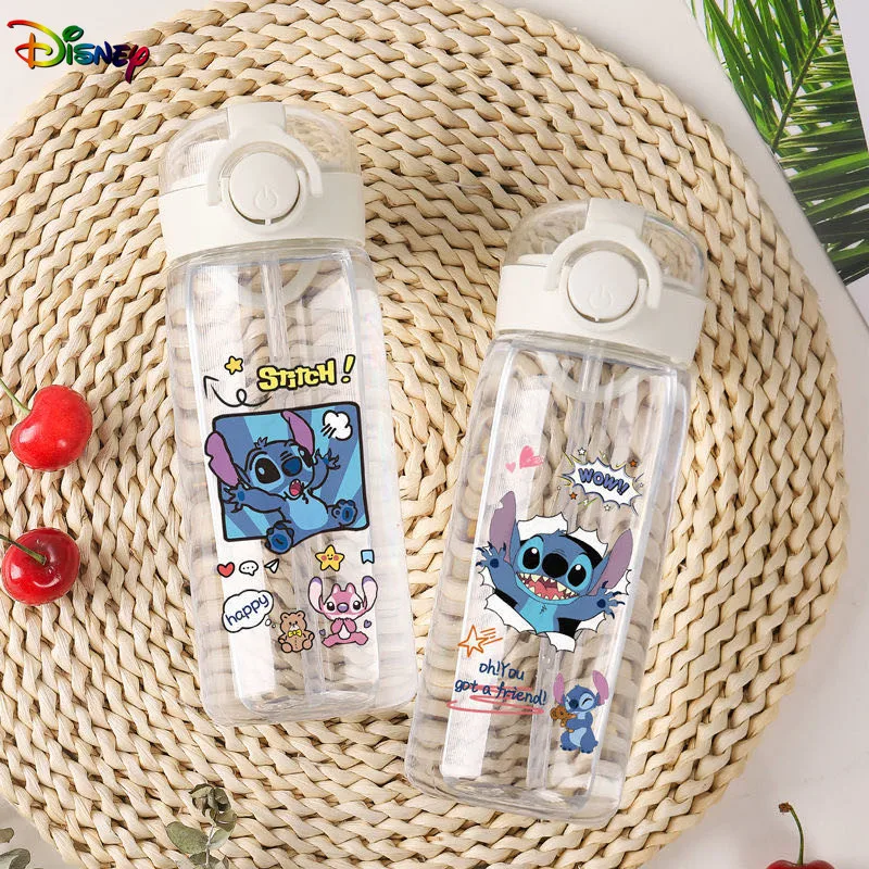 

400ML Disney Anime Stitch Water Bottle Cute Kawaii Kids chPortable Plastic Water Glass Adult High Capacity Sports Water Cup Gift