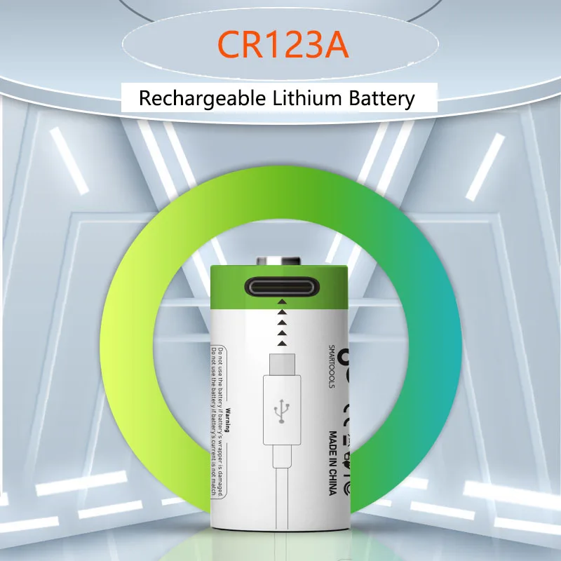 

CR123A 700mAh Rechargeable Battery 3.7V Li-ion CR17345 16340 Batteries for Laser Pen,LED Flashlight+ Type-c Cable Real capacity