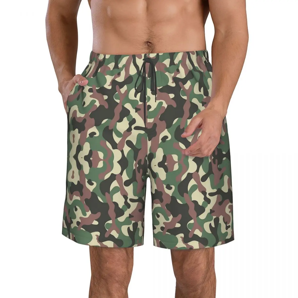 

Camouflage Texture Pattern Beach Shorts Mens Mesh Lining Beach Pants Army Military Soldier Board Shorts Swimsuit Summer