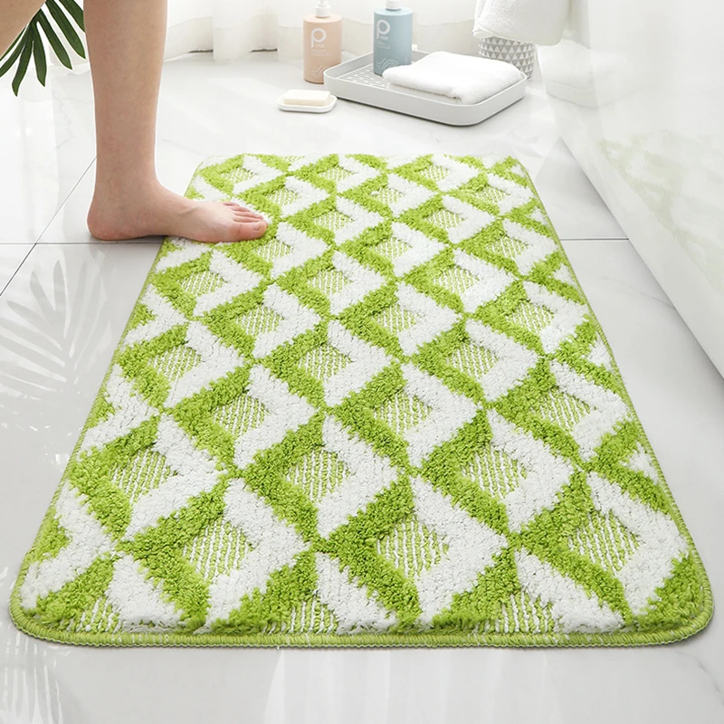 

Geometric Bathroom Floor Mat Rectangle Bath Carpets Anti-slip Bottom Shower Room Toilet Rugs Doormat Fluffy Fiber 40*60 50*80cm