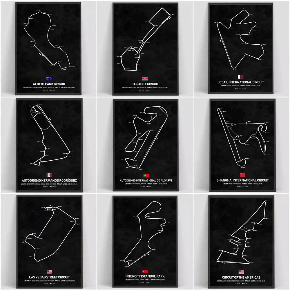

F1 формула мира racetrack плакаты и принты F1 разный мир схема Холст Живопись стены картины для комнаты домашний декор