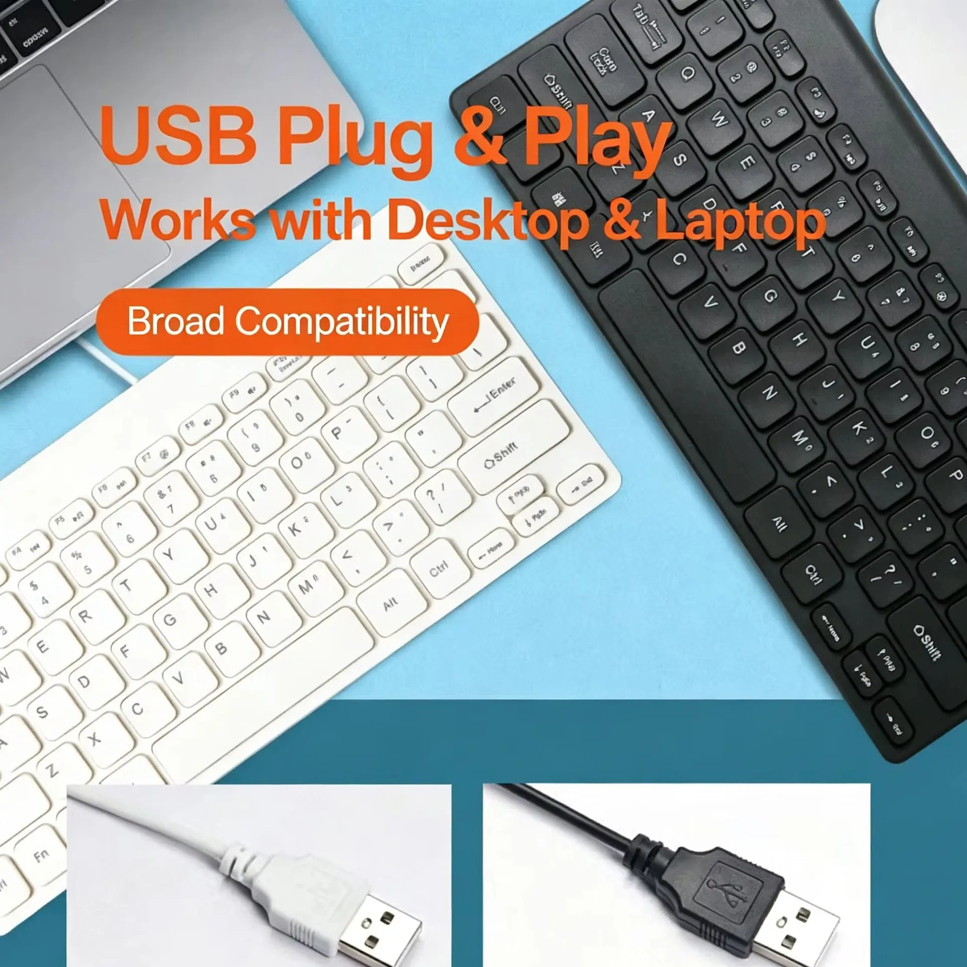 Фото Проводная USB-клавиатура, тонкая, стильная, легкая, с горячими клавишами, миниатюрная портативная клавиатура для планшетов Samsung, Xiaomi, Huawei, iPad. №1