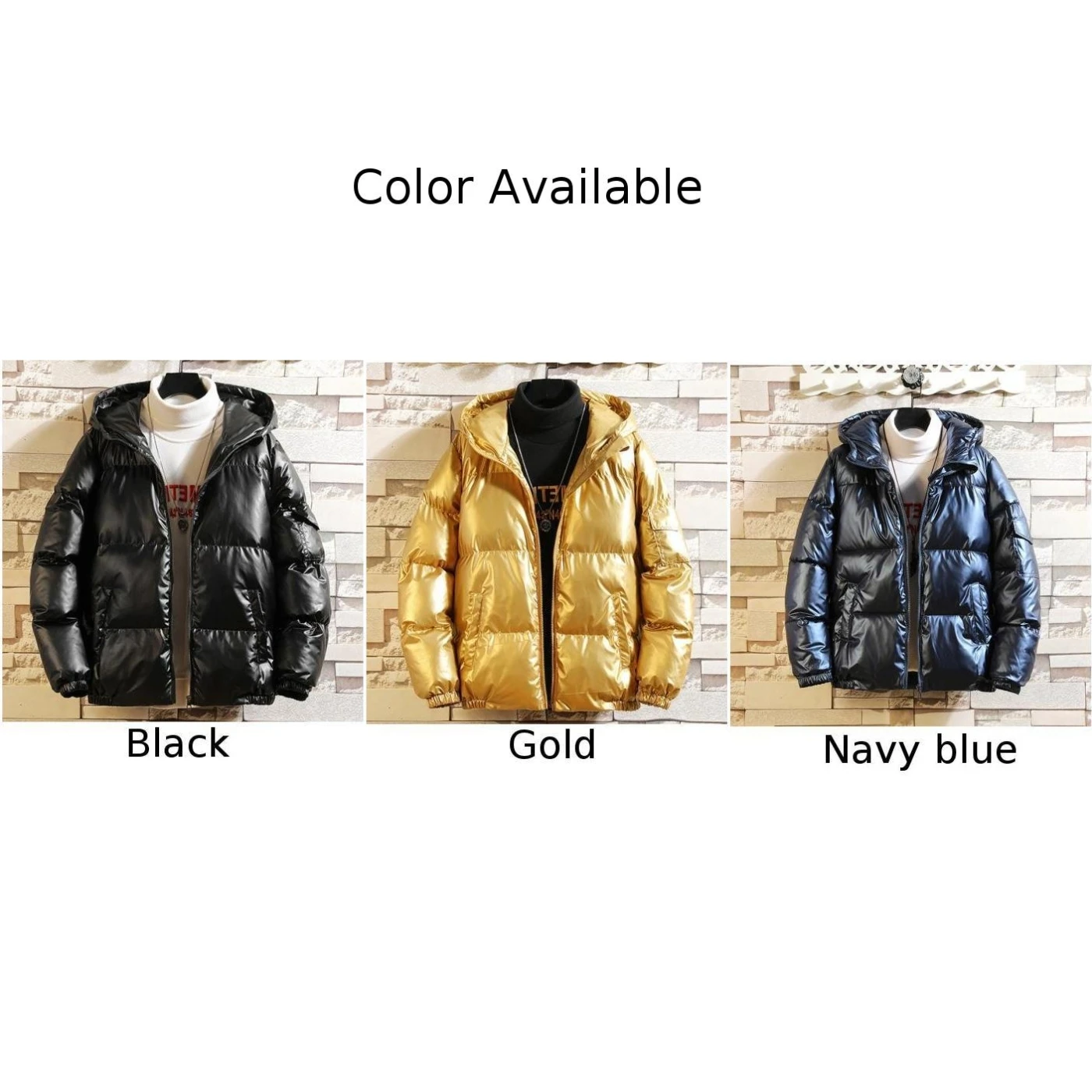 Men Winter Wram Coat Shiny Ski Snow Thick Hooded Jacket Bubble Puffer Casual Overcoat Classic Windproof Outwear Outfits
