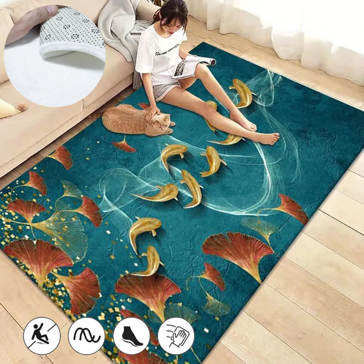 

Carp Ocean Home Decoration Rug 3D Fish Swarm Carpets for Living Room Washable Rugs for Bedroom Bedside Soft Non-slip Lounge Mat