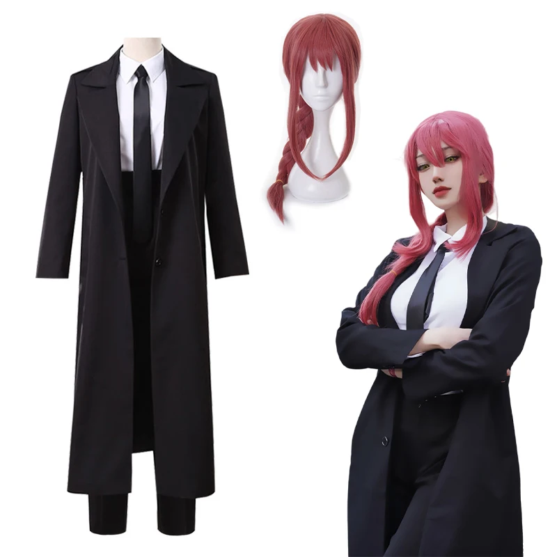 

Makima Cosplay Anime Chainsaw Man Cosplay Costume Black Trench Shirt Uniform Wig Suit Halloween Clothes for Women