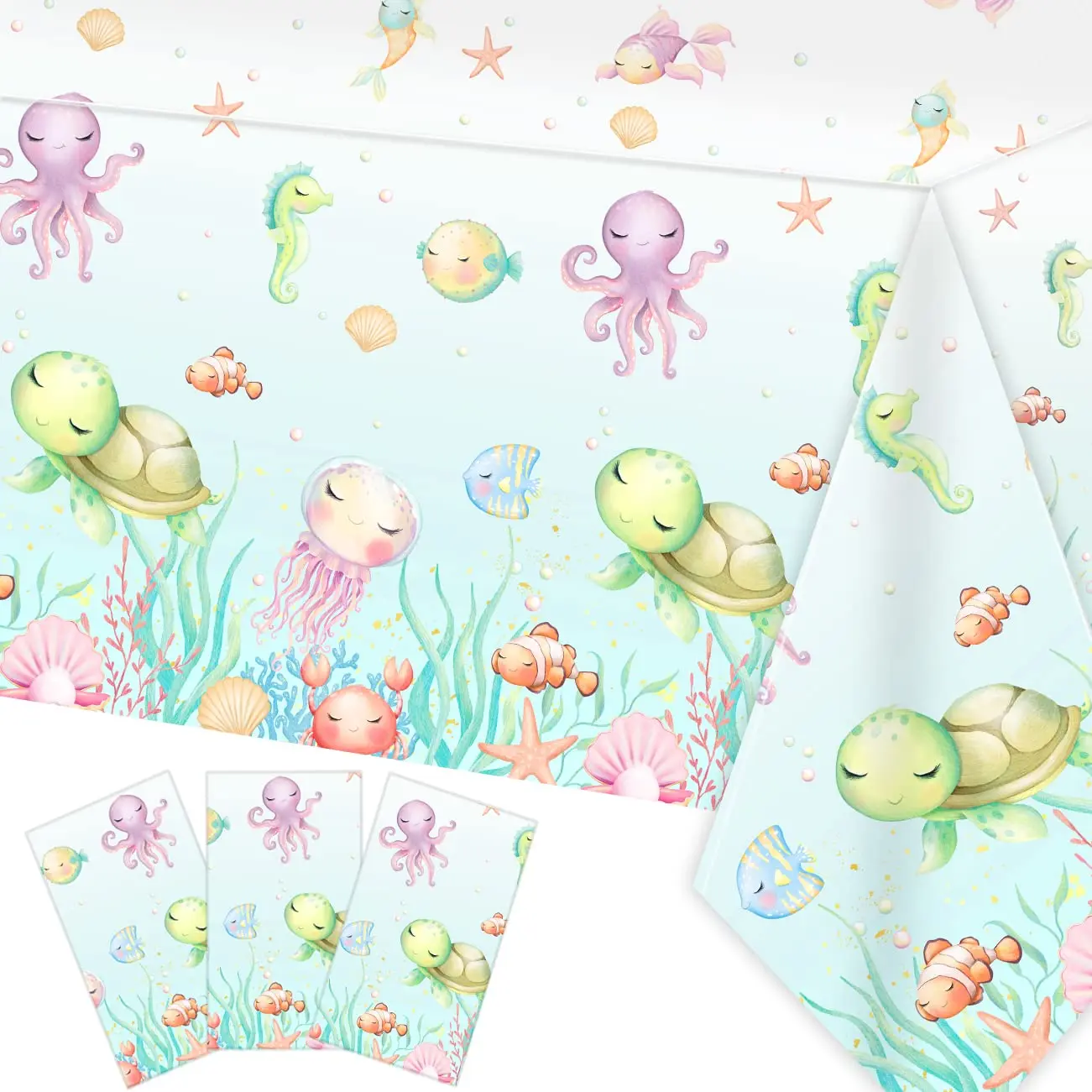 

Turtle Plastic Tablecloth Fish Ocean Disposable Table Covers for Birthday Party Decorations Baby Shower Rectangle Table Cloth