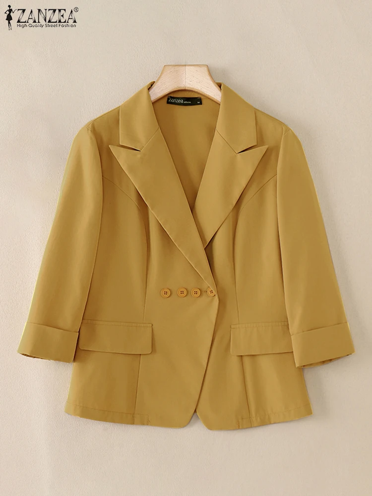 ZANZEA женский повседневный пиджак с рукавами 3/4 корейский стиль офисный лацканами