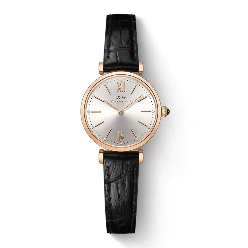 CARNIVAL Brand Diamond Watch Ladies Simple Design Leather Casual Girls Quartz Wristwatches Fashion Clock for Women Reloj Mujer