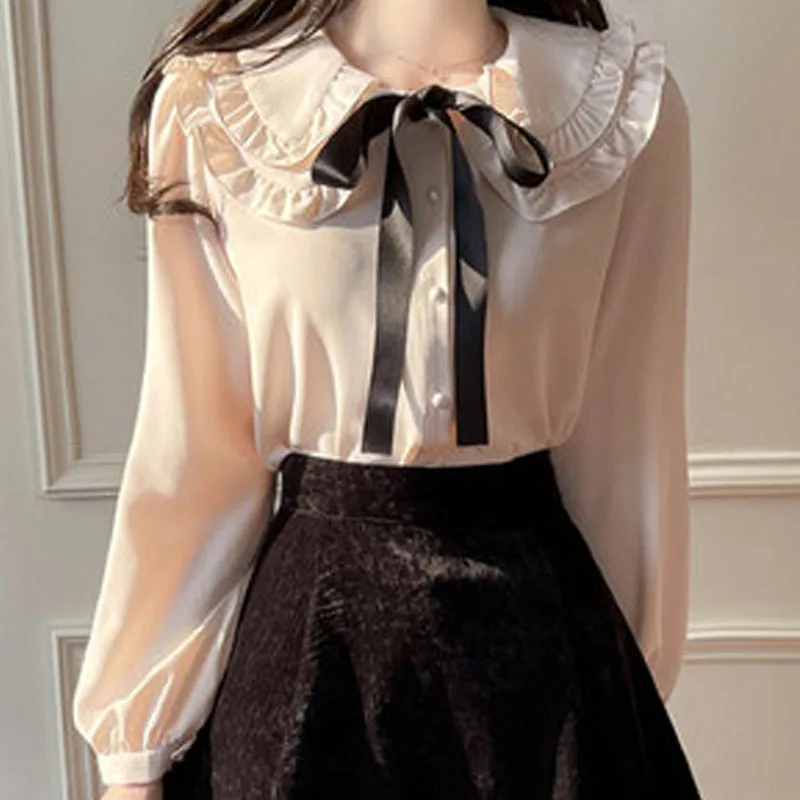 Женская шифоновая рубашка с длинным рукавом