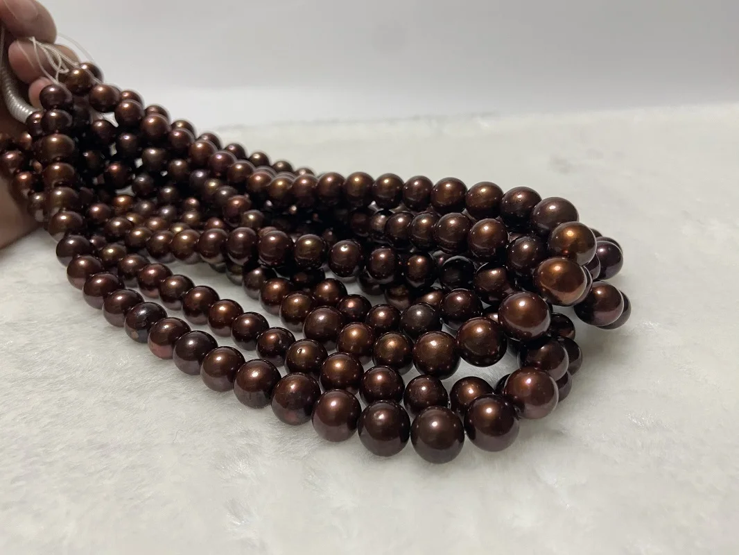 

Natural Deep Brown Pearl Necklace Jewelry 10-11mm Sea Round Pearl For Women's Birthday Anniversary Gift