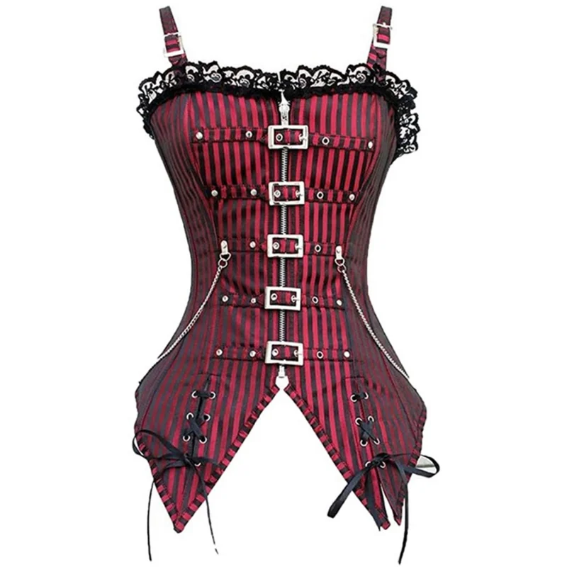 

Women Corset Sexy Lace Low-cut Zip Bustier Sling Vest Punk Rock Style Gothic Clothes Streetwear Body Shaper Slimming Corselet