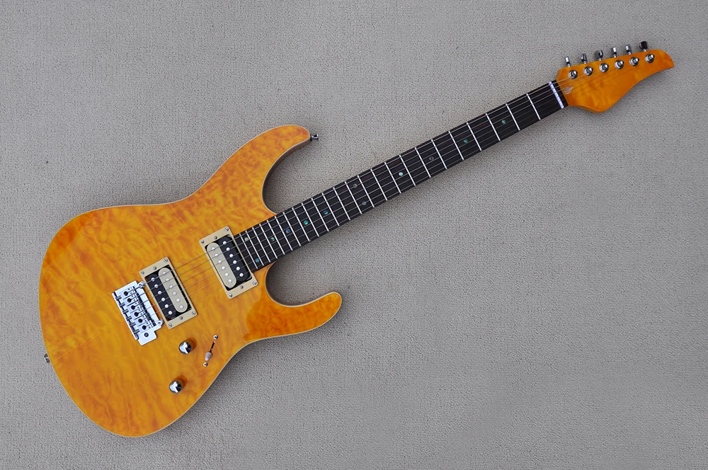 

Yellow Body Electric Guitar With Quilted Maple Veneer, Rosewood Fingerboard,Chrome Hardware,Provide Customized Services