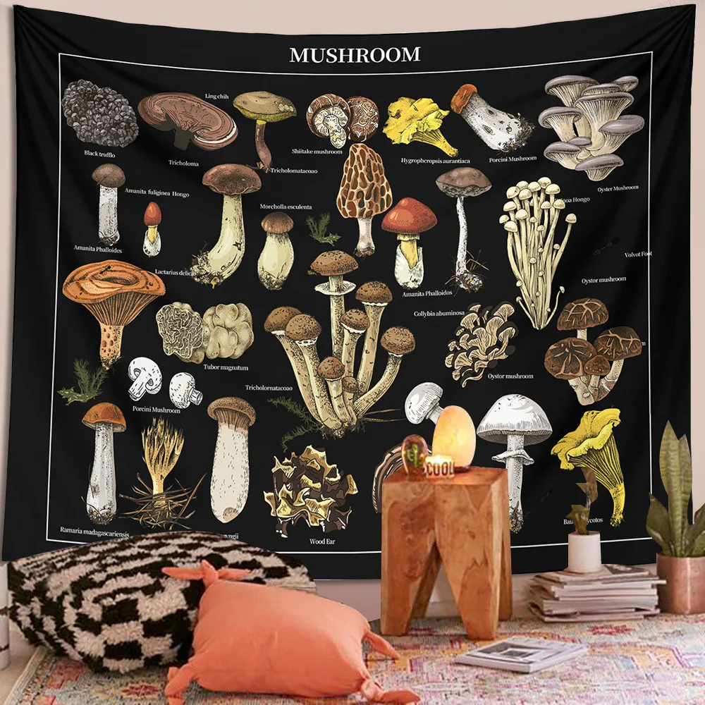 Mushroom Tapestry Psychedelic Background Cloth Mural Plant Moon Star Snail Color Butterfly Pattern Home Bedroom Decor 230x180cm