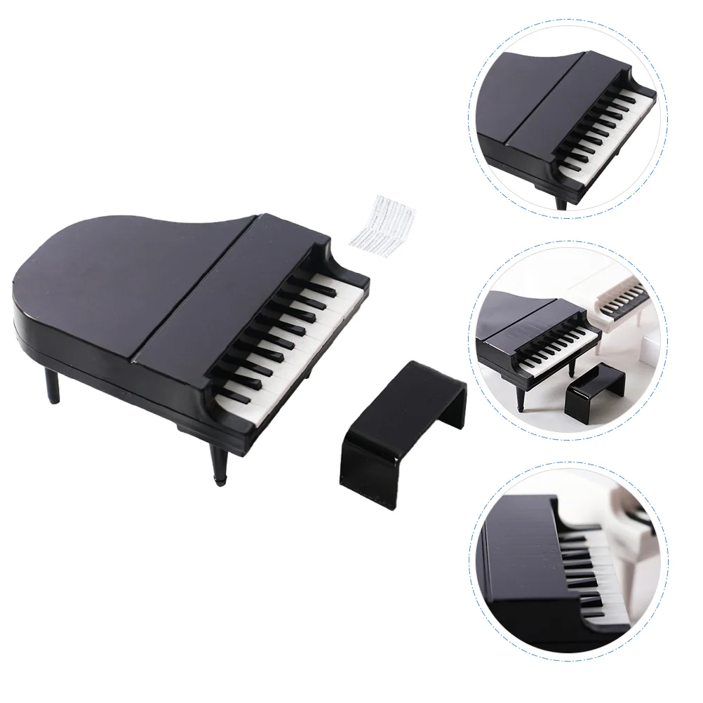 

1 Set of Miniature Piano Model Piano Figurine with Stool House Wooden Piano Ornament Decorative Piano Photo Prop Tabletop Piano