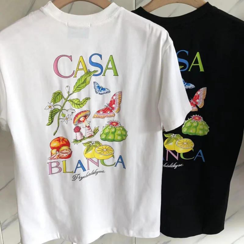 

CASABLANCA Men's Short Sleeve Fruit Mushroom Butterfly Oversized CASA T-Shirts Inside Tags